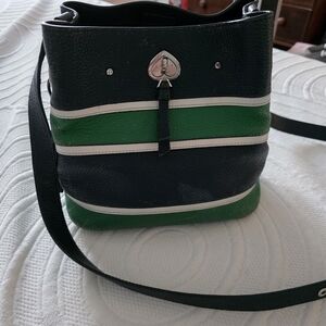 Kate Spade Blue And Green Striped Bucket Bag